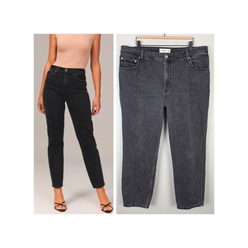 Abercrombie & Fitch The Mom High Rise Jeans Curve Love Ankle Black Size 34